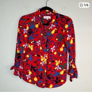 Philosophy small bright colorful floral fruit button down blouse shirt